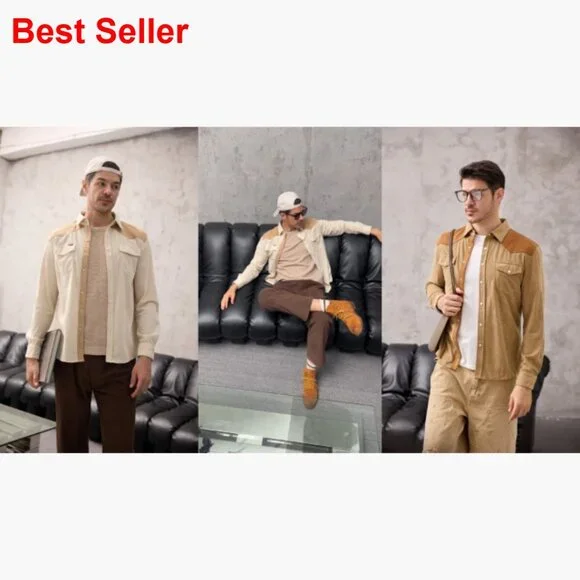 Corduroy Shirt Jacket Long Sleeve Button Down Western Casual - Picture 6 of 7